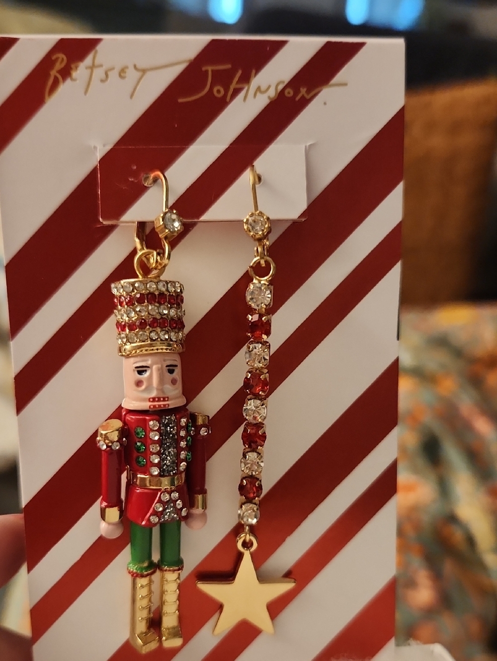 BETSEY JOHNSON NUTCRACKER MISMATCHED BLING CHRISTMAS HOLIDAY EARRINGS NEW